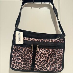 Kipling Black and Pink Leopard Shoulder Bag